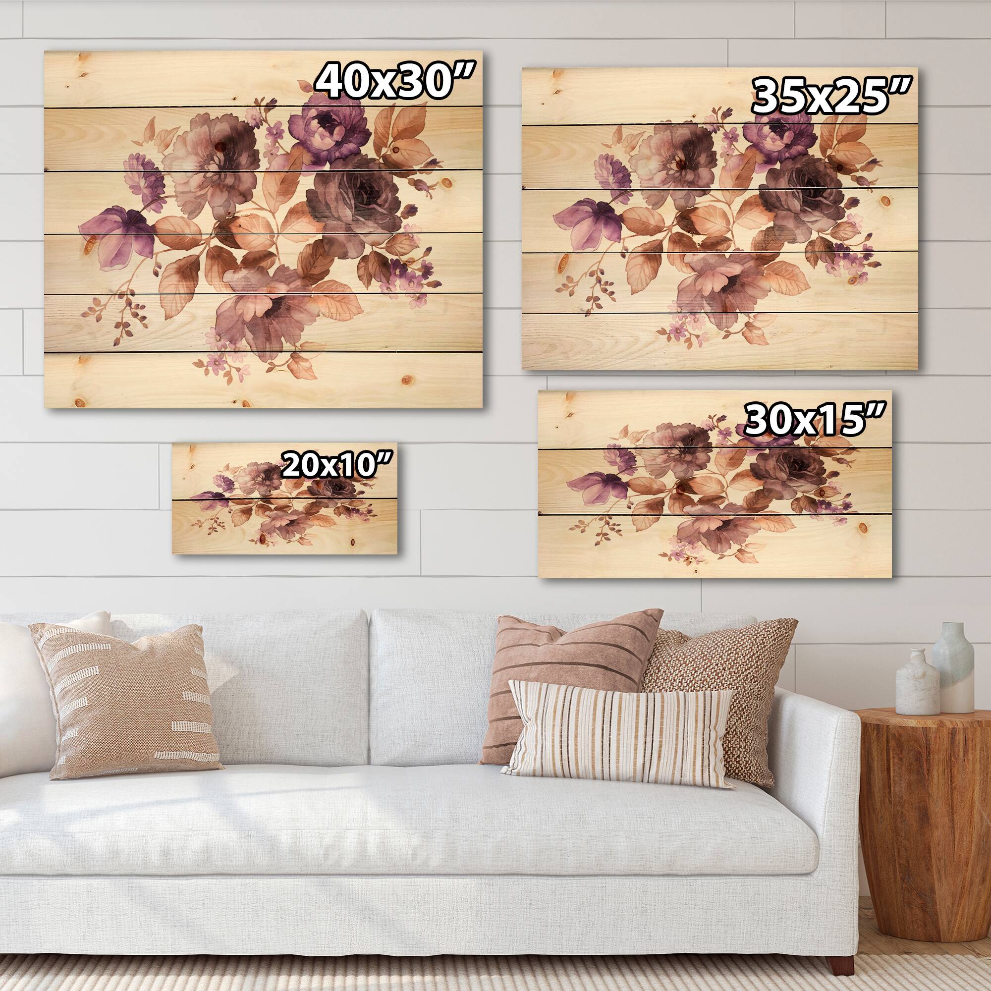 Designart - Purple Retro Flowers With Brown Leaves